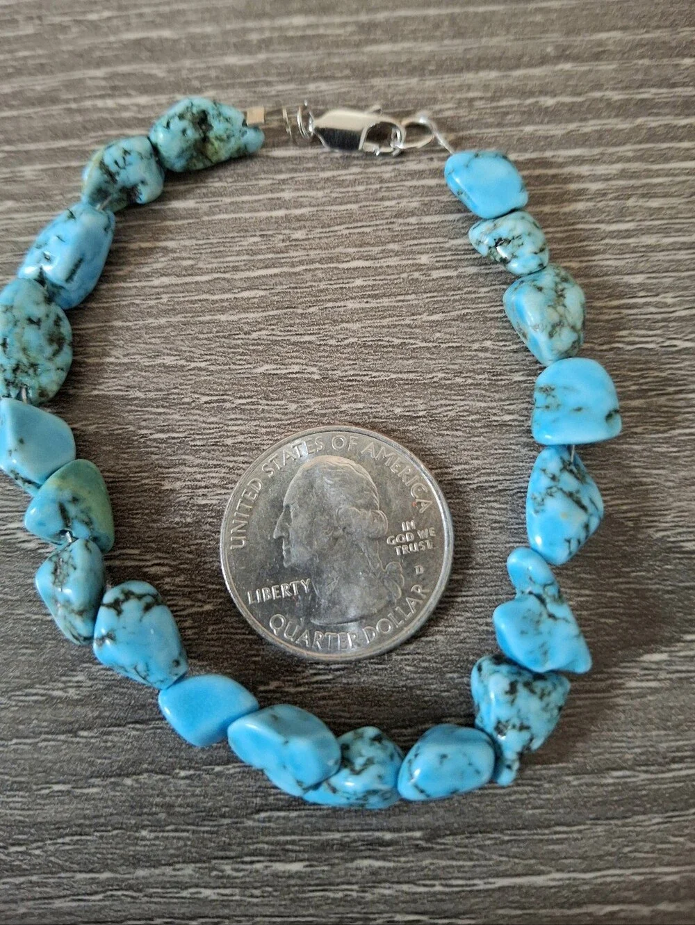 Bracelet Turquoise Pebbles Natural Stone Sterling Silver 7.5